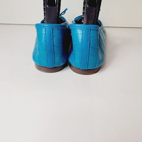Schutz Ariara Cerulean Blue Croc Embossed Square Toe Bow Ballet Flats Size 10 - Picture 5 of 10
